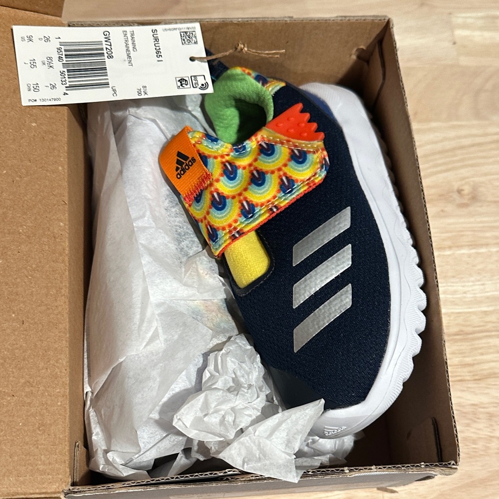 adidas Kids Navy Sneakers with Rainbow Strap and Silver Three Stripes